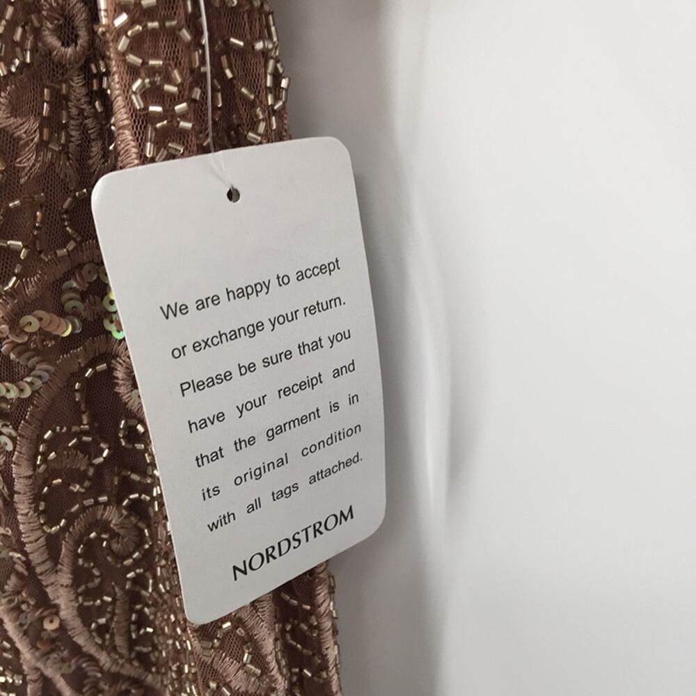 Pisarro Nights Beaded Sequin Embroidered Cocktail Dress Long Sleeve Tan Size 8 - Picture 7 of 12